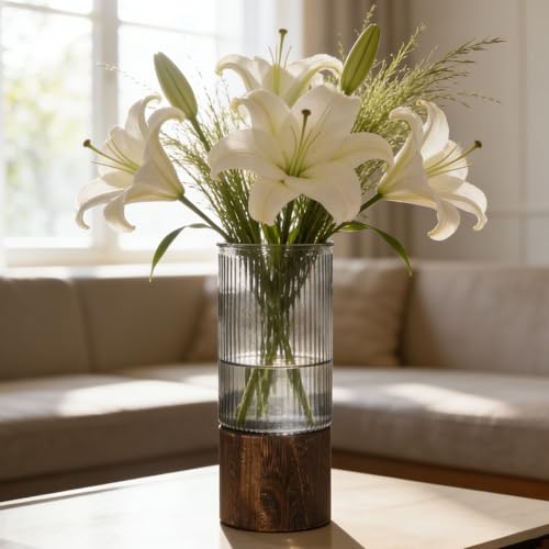Jarrón de cristal estable que no vuelca con base protectora de madera 6