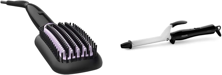 Philips BHH880/10 Heated Straightening Brush with Technology (Black) & Philips BHB862 Hair Curler 40 Watts, Black/White