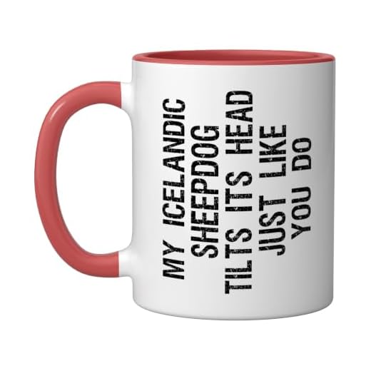 My Icelandic Sheepdog Dog Tilts Its Head Funny Ceramic Mug, Red/White