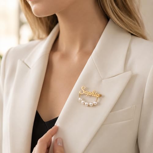 Image of Custom Name Lapel Pin Personalized Script Brooch for Women Men, Customizable Name Badge Elegant Cursive Letter Pin, Minimalist Jewelry Gift for Wedding Birthday Anniversary