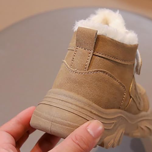 Boys Girls W𝐚terproof Ankle Boots Warm Faux Fur Fashion Sneakers High Top Booties Walking Running Furry Shoes 5