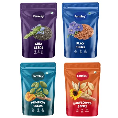 Image of Farmley Seeds Combo Pack | 200 gram, each | Chia Seeds | Flax Seeds | Pumpkin Seeds | Sunflower Seeds (Pack of 4)