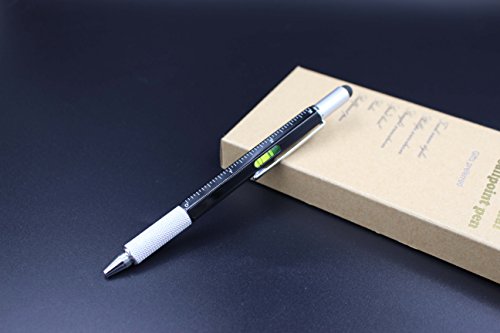 6 In 1 Multitool Pen With Gift Box - Includes 1 Ballpoint Pen, Universal Stylus Pen, Ruler,Flat And Phillips Screwdriver Bit, Level Gauge - The Perfect Multi-Function Gadget (Model A, 1Pcs Black) #TOP7