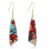 SELOVO Big Large Blue&Red Stone Handmand Earrings Dangle Gold Tone Fishhook Earrings