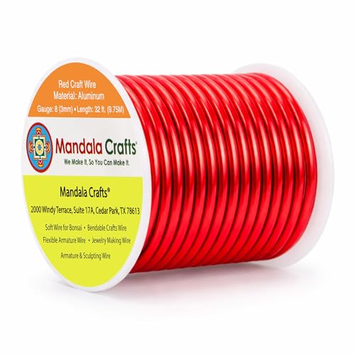 Image of Mandala Crafts 8 Gauge Red Anodized Aluminum Craft Wire, 32 FT | Colored, Flexible, Bendable, for Bonsai, Armature, Sculpting, Wire Wrapping, Jewelry Making, Weather & Tarnish Resistant