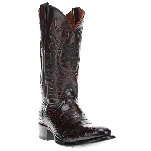 Image of Vaccari Men's Travis Genuine Black Cherry Alligator Belly Leather Round Toe Western Cowboy Boots - 13 D