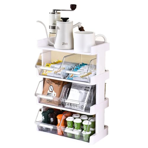 Petmoon 収納ラック コーヒー ティーバッグ コーヒー収納ラック 引き出し 卓上 食品 キッチン収納 デスクトップ 小物入れ カプセル お茶 スティックコーヒー スナック お菓子 コスメ 文房具 食品 すき間収納 スリム おしゃれ オフィス 組立簡単