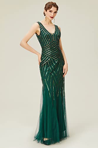 Babeyond Women'S Flapper Dress 1920S V-Neck Evening Gown Sequin Beaded Maxi Dress For Wedding Green Gold thumb #2