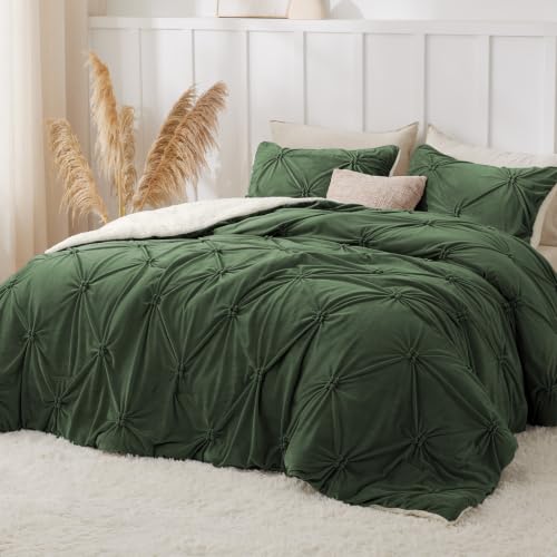 Image of BEDELITE Fluffy Sherpa King Comforter Set,Pintuck-Olive Green