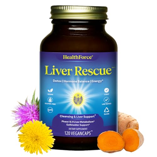 HealthForce SuperFoods Liver Rescue - 120 Vegan Capsules - All Natural Liver Detoxifier with Milk Thistle & Dandelion Root - Glu