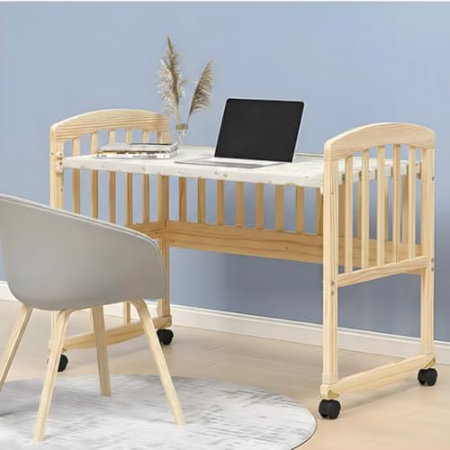 Image of FURNIFEST Hemicot Baby Crib, Cradle with Rocker, Baby Cot with Beautiful Mosquito Net, Converts into Work Desk, Cradle Rocker with Lockable Wheels, Multifunction Convertible Baby Bed