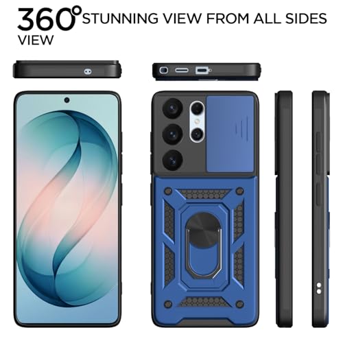 Image of Outlouders Back Cover for Samsung Galaxy S26 Ultra 5G | D10 Tough Armor 360 Protection Case with Sliding Camera Shield & Ring Holder Stand Bumper Case (Blue)