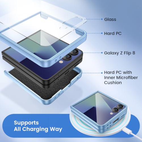 Image of Ruky for Z-Flip-8 Slim Case, with Built-in Back Screen Protector, Blue | Support Wireless Charging Hard PC Ultra-Thin Full Body Protective Phone Cover for Samsung Galaxy Z Flip 8, Blue