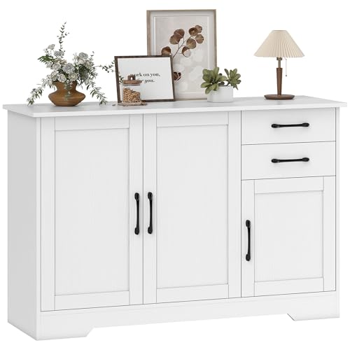 HOMCOM Buffet Salon, Meuble de Rangement avec 3 Portes, 2 tiroirs et étagère réglable, Style Moderne, Buffet Salle à Manger et Cuisine, 120 x 38 x 79 cm,...