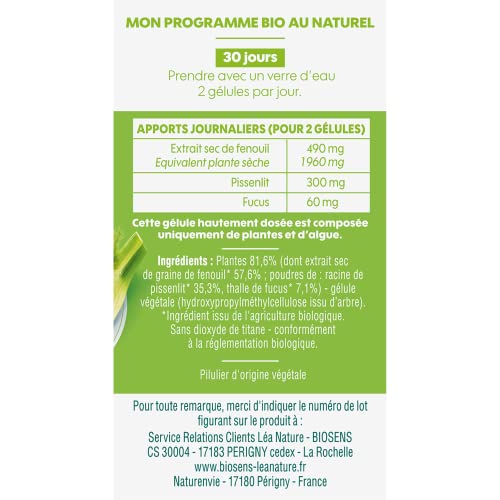Biosens - Gélule végétale Ventre plat Elimination - Fenouil, Pissenlit et Fucus - Certifié Bio AB Vegan - Fabriqué en France - Actifs 100% Végétaux - Programme de 30 jours - 60 gélules – vue 6
