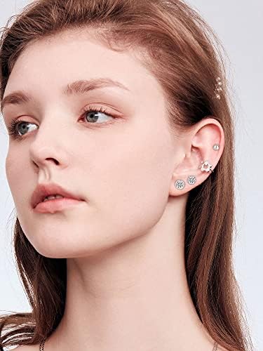 925 Sterling Silver Stud Earrings 4 Pair Silver Studs Earrings for Women Hypoallergenic Silver Studs Earrings for Women Set With Cubic Zirconia Silver Earrings for Girls and Women