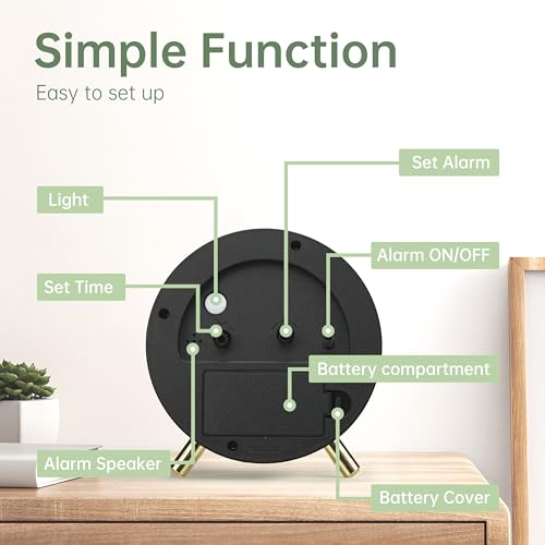 Image of JALL Analog Alarm Clock, 4 inch Super Silent Non Ticking Small Clock with Night Light, Battery Operated, Simple Design, Easy Setting for Office, Bedroom, Bedside, Desk, Teens, Elders, Adult, Green
