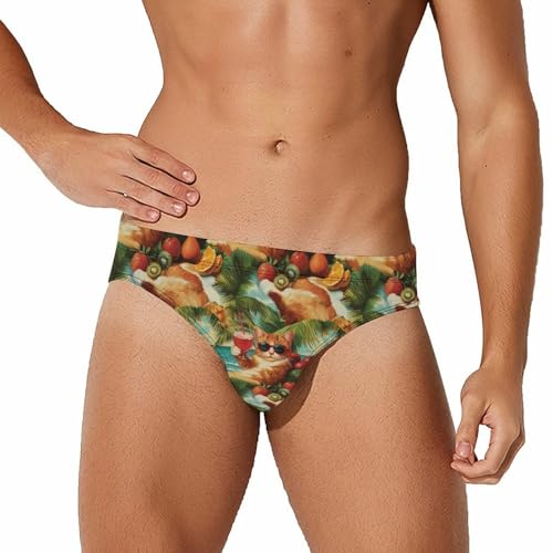 Cat on Hawaiian Beach Men's Swimsuit Bikini Briefs Swim Underwear Stretchy Swimwear