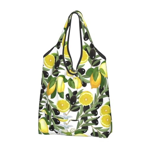 Hyaszst Bolsos de hombro, bolsos de mano, bolsas de compras ecológicas plegables,Limón y aceituna