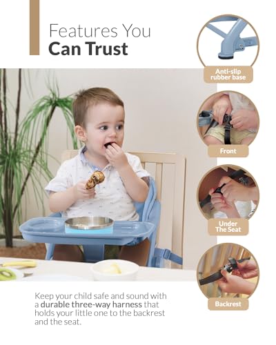 Image of Feed Me 3-in-1 Travel High Chair Booster Seat for Infants and Toddlers - Transitional, Compact & Fits Any Chair, Swivel Tray, Airy Blue
