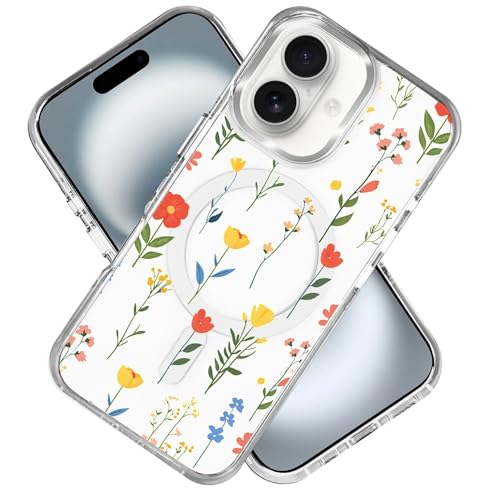Teonvpu for iPhone 15 Case, Clear with Floral Colorful Pattern Campatible with Magsafe Soft Protective Case for Women Girl (White) - image 3
