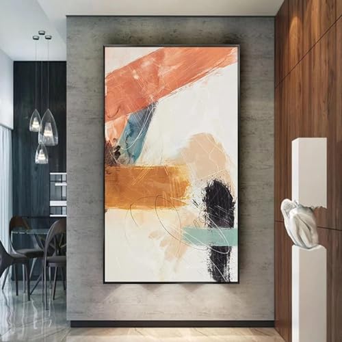 Grande toile art abstrait orange noir de qualité supérieure avec cadre élégant 70x140
