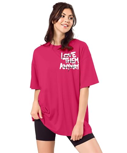Image of SHODOX Women's Cotton Blend Oversized Drop Shoulder Printed T-Shirt | Soft, Breathable & Light Weight | Loose Fit Stylish Top for Girls with Premium Graphic Print