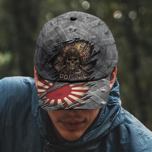 Image of Skull Baseball Cap for Men, Grim Reaper Death Crack Old Metal with Flag, Men's Hat, Adjustable Motorcycle Soft Caps