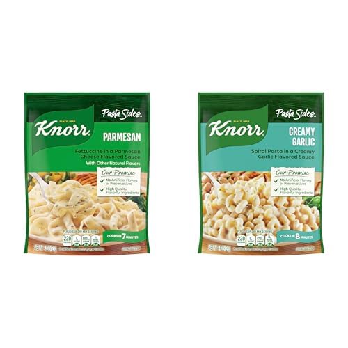 Discover Delicious Knorr Pasta Sides Bundle: Parmesan & Creamy Garlic - Quick, Flavorful Pasta Dishes with No Artificial Flavors or Preservatives, 4.3 oz 2ct Each