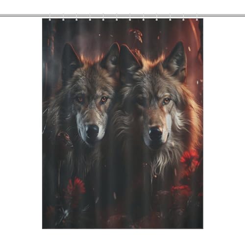 Rideau de douche loup tissu lavable imperméable 140x183cm salle de bain