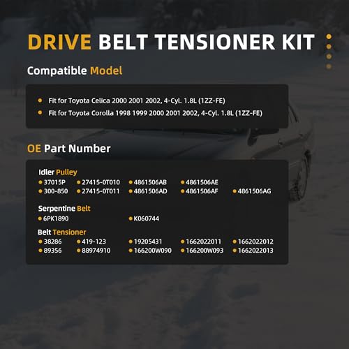 Image of Belt Tensioner Serpentine Belt Idler Pulley Kit For Toyota Corolla 1998-2002, For Toyota Celica 2000-2002, L4 1.8L Replace# 38286 166200W090 8935