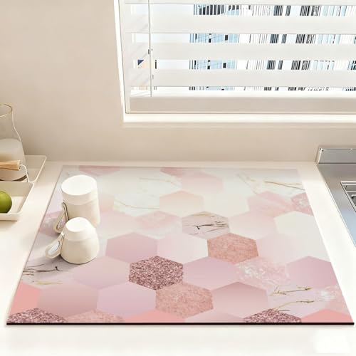 Morbuy Alfombrilla Secado Rapido Cocina, Alfombra Escurreplatos Absorbente de Diatomita Estilo Mármol 3D Alfombrilla Cafetera Antideslizante Alfombra Secar Platos (Hexagonal,30x40cm)