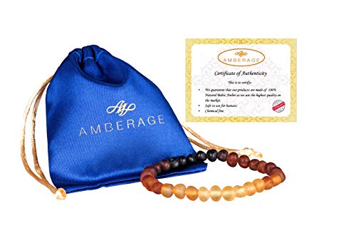 AMBERAGE Natural Baltic Amber Bracelet for Adults (Women/Men) - Hand Made from Raw-Unpolished/Certified Baltic Amber Beads(6 Colors) (7, Raw-Unpolished Rainbow)2