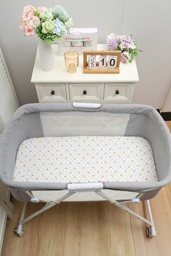 Image of Onacosht Muslin Bassinet Sheets 3 Pack, 35 inchx20 inch, Leaf and Floral Beige | Compatible with AMKE 3-in-1, MiClassic, Uiuwoo, Foalom, YADAQE, Milliard & TCBunny Bassinets, baby girl, 100% cotton