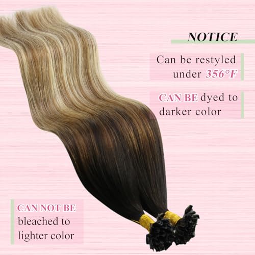 Image of YoungSee U Tip Extensions Human Hair Balayage Utip Hair Extensions Human Hair Brown with Blonde Balayage K Tip Hair Extension Real Hair Ombre Long Hair 24In for Date Nights 50s /50g