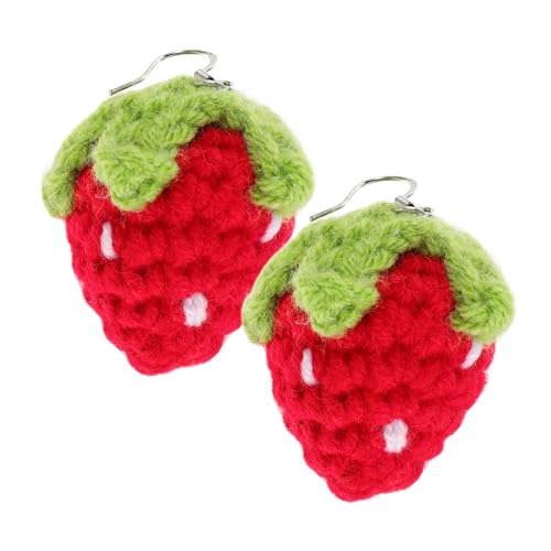 GLSTOY 軽量可愛い風編み込みイチゴイヤリング レディース冬パーティー向けフルーツモチーフ揺れるピアス 手作り果実アクセサリークリス