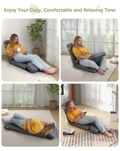 Image of VLIVE Convertible Sleeper Sofa Chair - Adjustable Single Couch with Table & Pillow, Multifunctional Folding Chair Bed for Living Rooms, Bedroom, Small Apartment and Studios, Grey