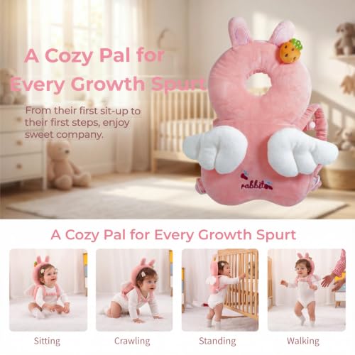 Image of Baby Head Protection Backpack - Soft Lightweight Fall Cushion for Toddlers During Crawling & Walking, Helps Ease Impact from Backward Tumbles(Pink Rabbit)