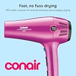 Styler Conair 1, 875 Watts avec Cordon Rangement, 1 Compte, Rose, 1 EA (209BCR) | 1875W, Cordon Rétractable, pour Plusieurs Types de Cheveux, Comprend Diffuseur et Concentrateur, Rose, 209BCX