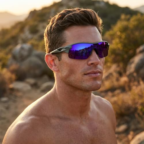 Image of Cycling Goggles for Men & Women | Sports Goggles UV400 Protection | Oversized Sports Sunglasses for Cricket, Running, Driving, Fishing, Hiking & Outdoor Activities (Grey : Violet)
