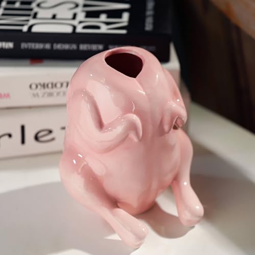 SAANG & JAT Pink Turkey Ceramic Vase - Funny Flower Vase for Home, Unique Office Decor, Quirky Centerpiece for Table or Shelf, Perfect for Women, Teacher Gift, Mothers Day