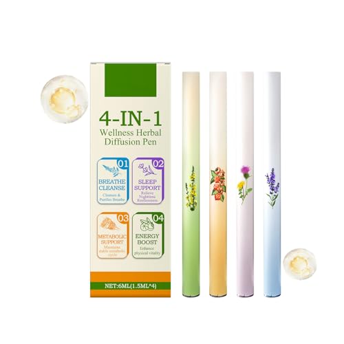 Healthy Herbal Diffuser Pen, Natural Herbal Air Inhaler Stick, Aromatherapy Set, Freshen the Air, Improve Breathing, Promote Sleep, Boost Energy, Relieve Stress, Pocket Size (4 Pack)