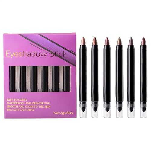 Shimmer Eyeshadow Stick, Set of 6 Brightener Eye Shadow Sticks, Smudge-Proof Eyeshadow, Easy to Apply Eye Lightener Pencil, Perf