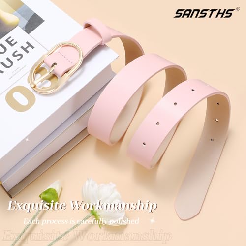 SANSTHS Women Faux Leather Chic Belts for Jeans Pants Fashion Ladies Belt Solid Color with Gold Curved Pin Buckle