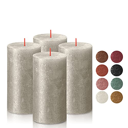BOLSIUS Silver Shimmer Metallic Pillar Candles 4 Pack - 2.75 X 5 Inches - Premium European Quality - Includes Natural Plant-Based Wax - Unscented Dripless Smokeless 60 Hour Party & Wedding Candles