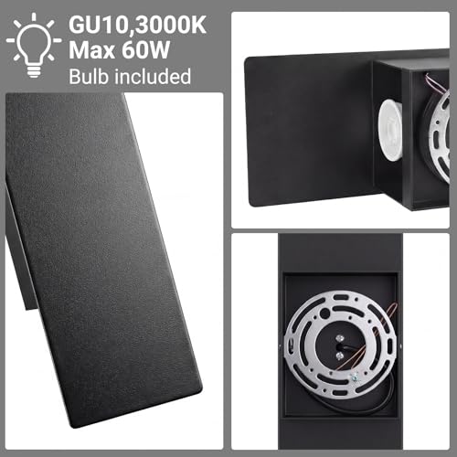 Image of Tipace Hardwired Black Wall Sconces,3000K Modern Wall Lights Led Indoor Wall Wall Mount Light for Bedroom,Living Room, Hallway,GU10 Bulbs Included,2 Pack