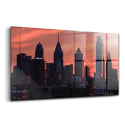 Wallart panorama Philadelphie peinture decoration murale verre acrylique salon 100x50cm