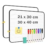 QUEENLINK Double-Sided Magnetic Whiteboard Lined, Dry Erase White Board, 21X30cm Small Lap Boards Kit Portable Mini Classroom Whiteboard for Students and Children