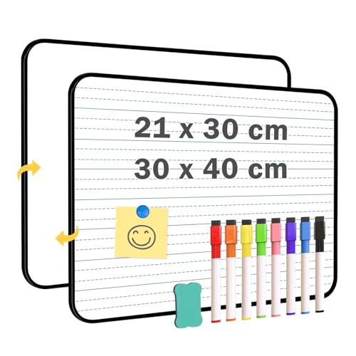QUEENLINK Double-Sided Magnetic Whiteboard Lined, Dry Erase White Board, 21X30cm Small Lap Boards Kit Portable Mini Classroom Whiteboard for Students and Children