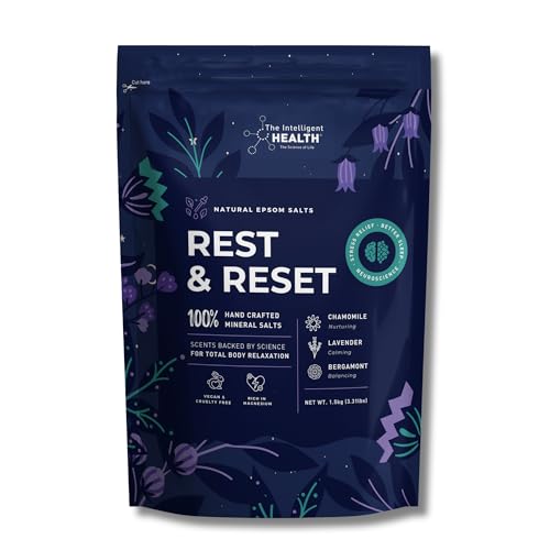 The Intelligent Health Rest & Reset - Magnesium Epsom Bath Salts for Women & Men, 1.5kg, Epsom Salts for Bath, Foot, Muscle Soak Before Sleep, Salt Scented with Lavender, Chamomile & Bergamot